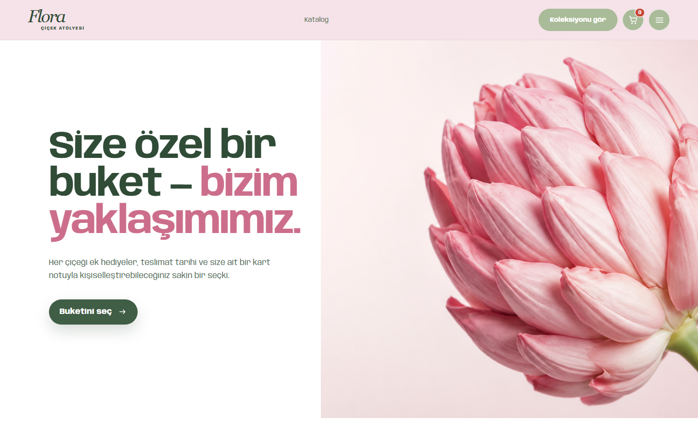 Flora Çiçek Atölyesi web sitesi ekranı