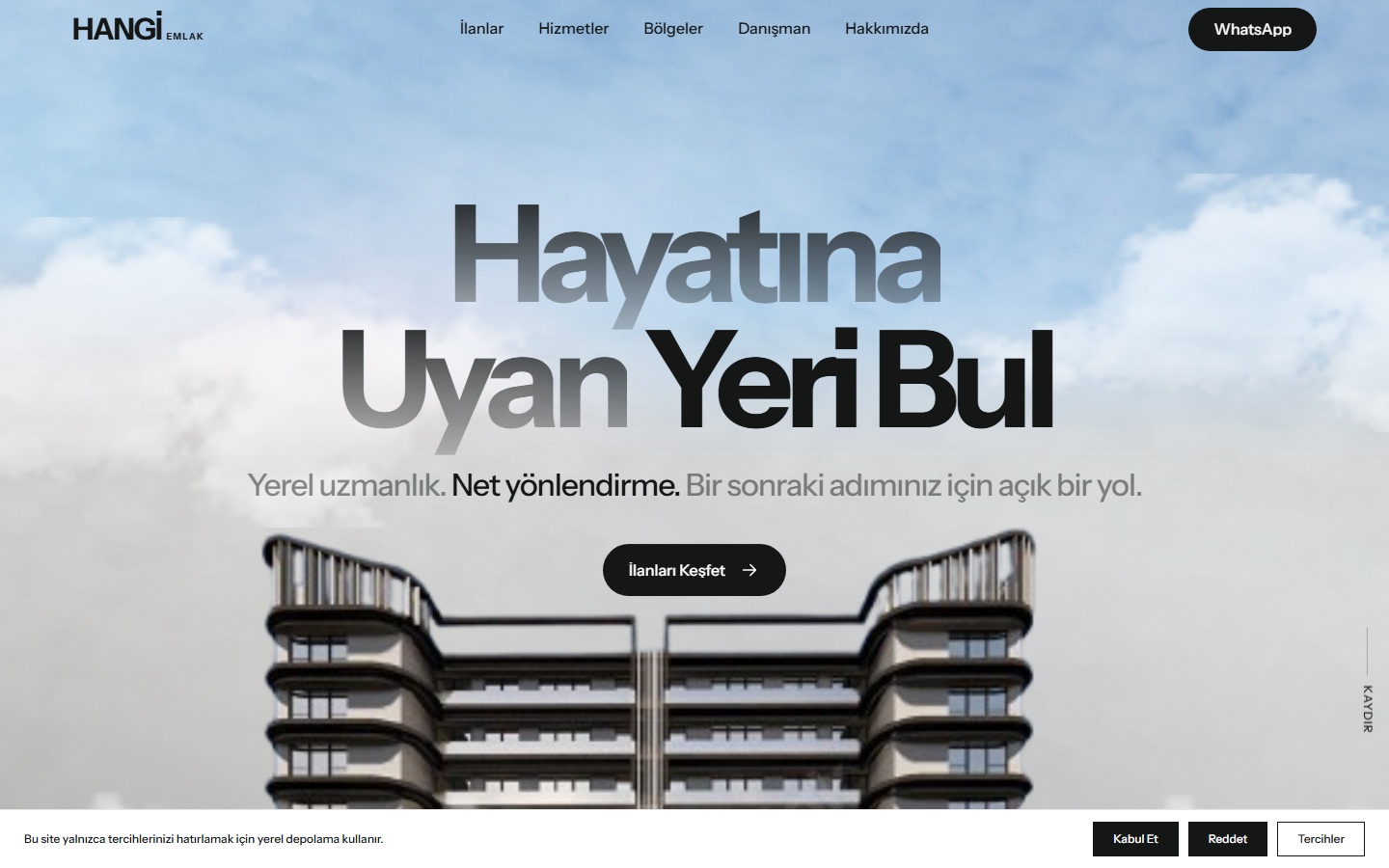 Hangi Emlak web sitesi ekranı